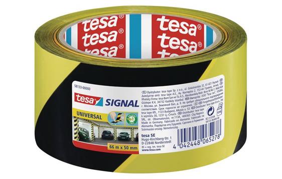 4565521 Tesa 58133-00000-00 Varseltape TESA 58133 Gul/Sort 50mm x66m Advarseltape | Gulvmerkingstape