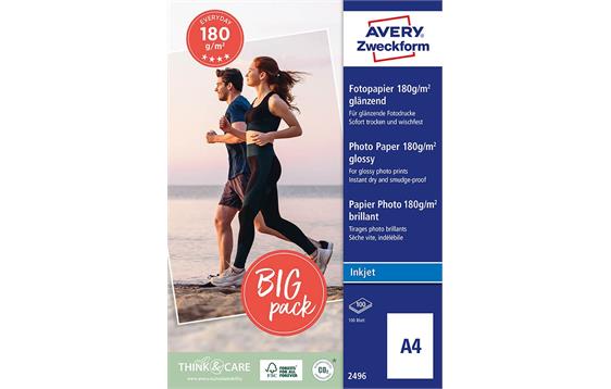 9443364 Avery 2496 Avery Fotopapir Glossy Inkjet 180g A4 100 ark