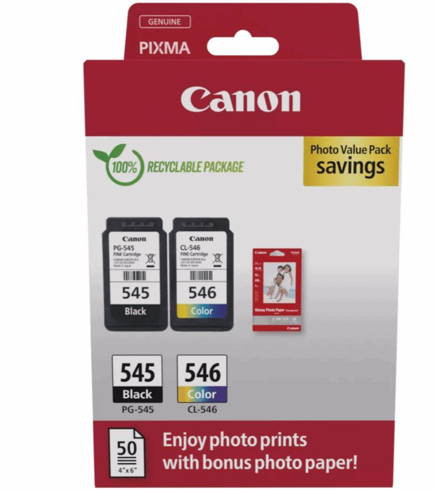 9443979 Canon 8287B008 Canon Blekk PG-545/CL-546 Photo Value-Pk Inkludert 50 stk. fotopapir