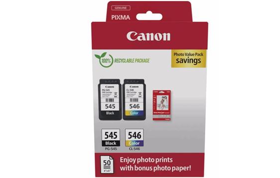 9443979 Canon 8287B008 Canon Blekk PG-545/CL-546 Photo Value-Pk Inkludert 50 stk. fotopapir