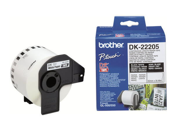 Etikett Brother QL 62x30mm 48 meter etikettrull i løpende lengde til Brother 