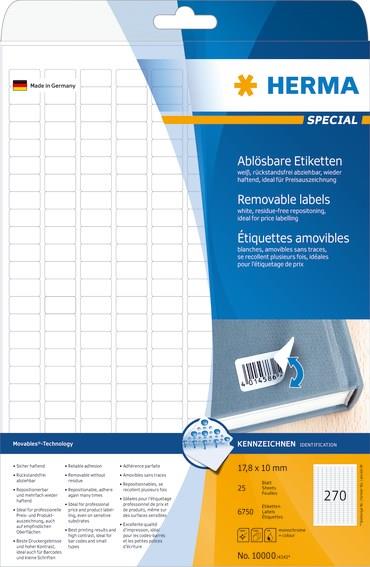 9443702 Herma 10000 Herma Etiketter Movables 17,8x10 (25) Avtagbare etiketter for laser og inkjet