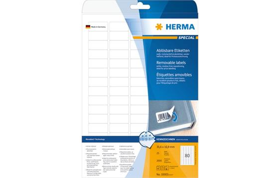 9443704 Herma 10003 Herma Etiketter Movables 35,6 x16,9 (25) Avtagbare etiketter for laser og inkjet