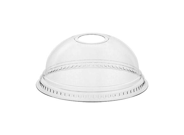 Lokk dome i rPET til beger78 mm med hull (eske 2500 stk) 