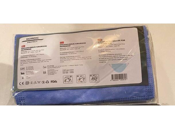 Munnbind type IIR (10) blå Non-Woven - 3-lags | pakke med 10 stk 