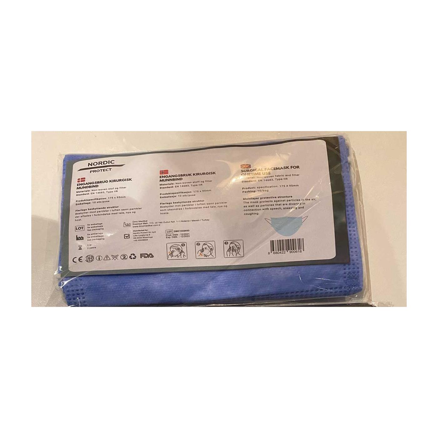 9431671  M1001 Munnbind type IIR (10) blå Non-Woven - 3-lags | pakke med 10 stk