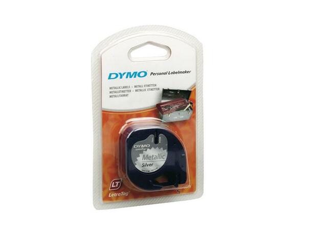 Tape DYMO LetraTag 12mm metal sort/sølv 