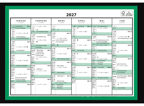 7.sans Kontorkalender enkel A4 2027 Veggkalender | Platekalender 