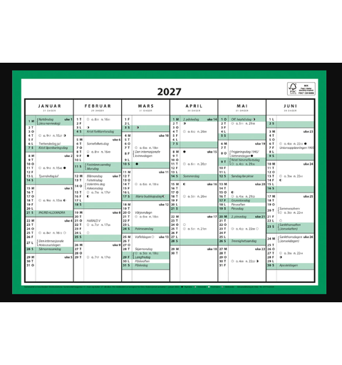 7.sans Kontorkalender enkel A4 2027 Veggkalender | Platekalender