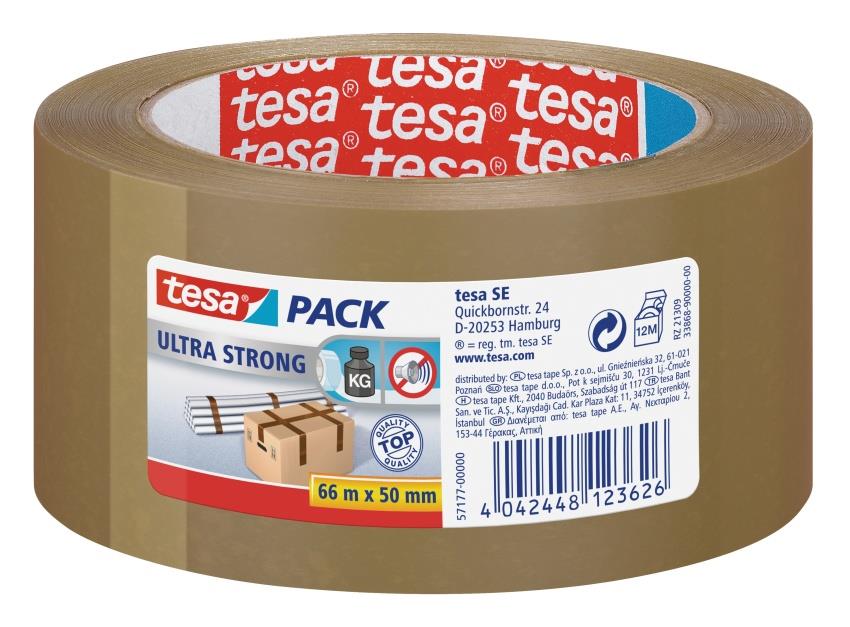 9435284 Tesa 118188 Emballasjetape TESA Ultra 50mmx66m brun Slitesterk pakketape i kraftig naturgum.