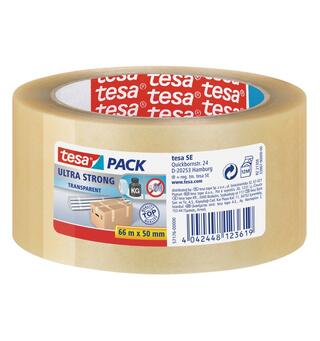 Emballasjetape TESA Ultra 50mmx66m klar Slitesterk pakketape i kraftig naturgum.
