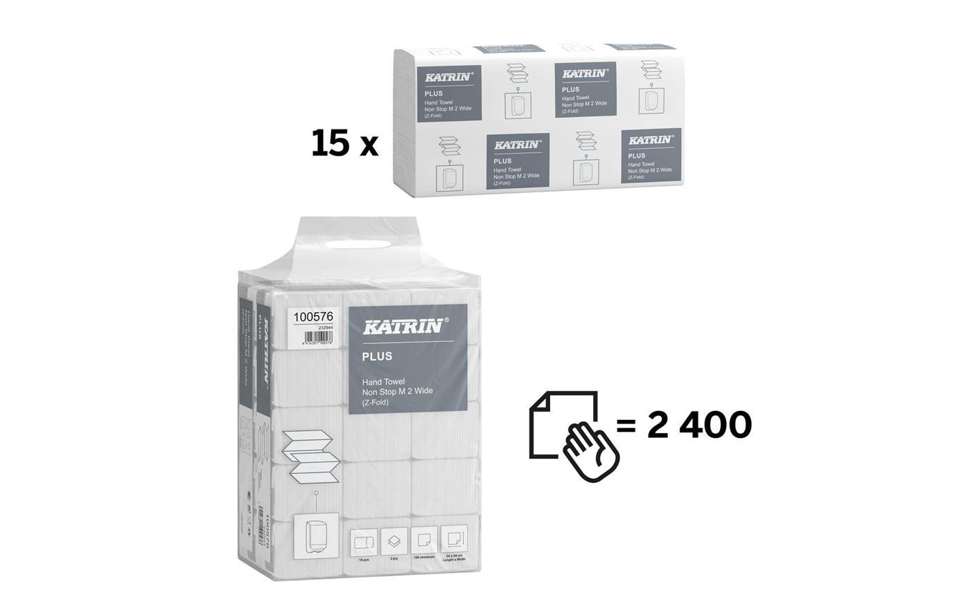 9446361 Katrin 100576 Katrin Plus papirhåndklær Non Stop M2 15 pk á 160 ark | Z-Fold