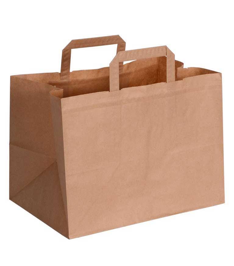 9429313   Papirpose med flate håndtak 320x160x250 80 brun kraft - nøytral (250 stk)
