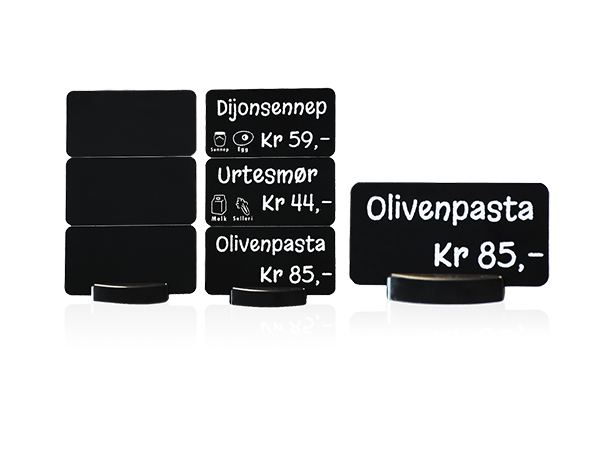 Plastkort - 3 tag svart matt, 0,76mm 10 3 delte kort for matvare/allergimerking 