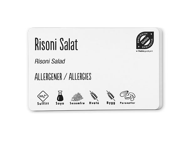 Plastkort - hvite standard, 0,76mm Hvite kort til matvare og allergimerking 