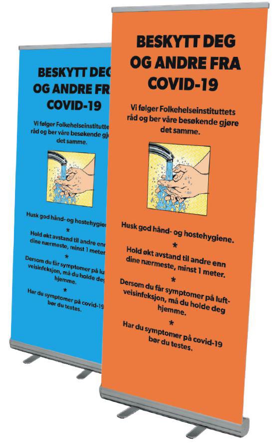 9435017  6666-22 Rollup BL&#197; med COVID-19 tekst 85 x 200 cm inkludert b&#230;reveske