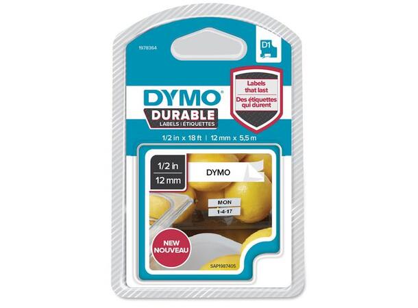 Tape DYMO D1 12mm x 5,5m sort på hvit 