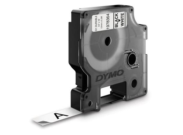 Tape DYMO D1 12mm x 5,5m sort på hvit 