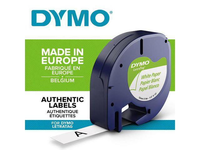 227534 Dymo S0721510 Tape DYMO LetraTAG 12mm papir sort/hvit Tape for DYMO LetraTag merkemaskiner
