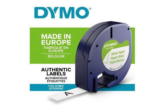 227534 Dymo S0721510 Tape DYMO LetraTAG 12mm papir sort/hvit Tape for DYMO LetraTag merkemaskiner