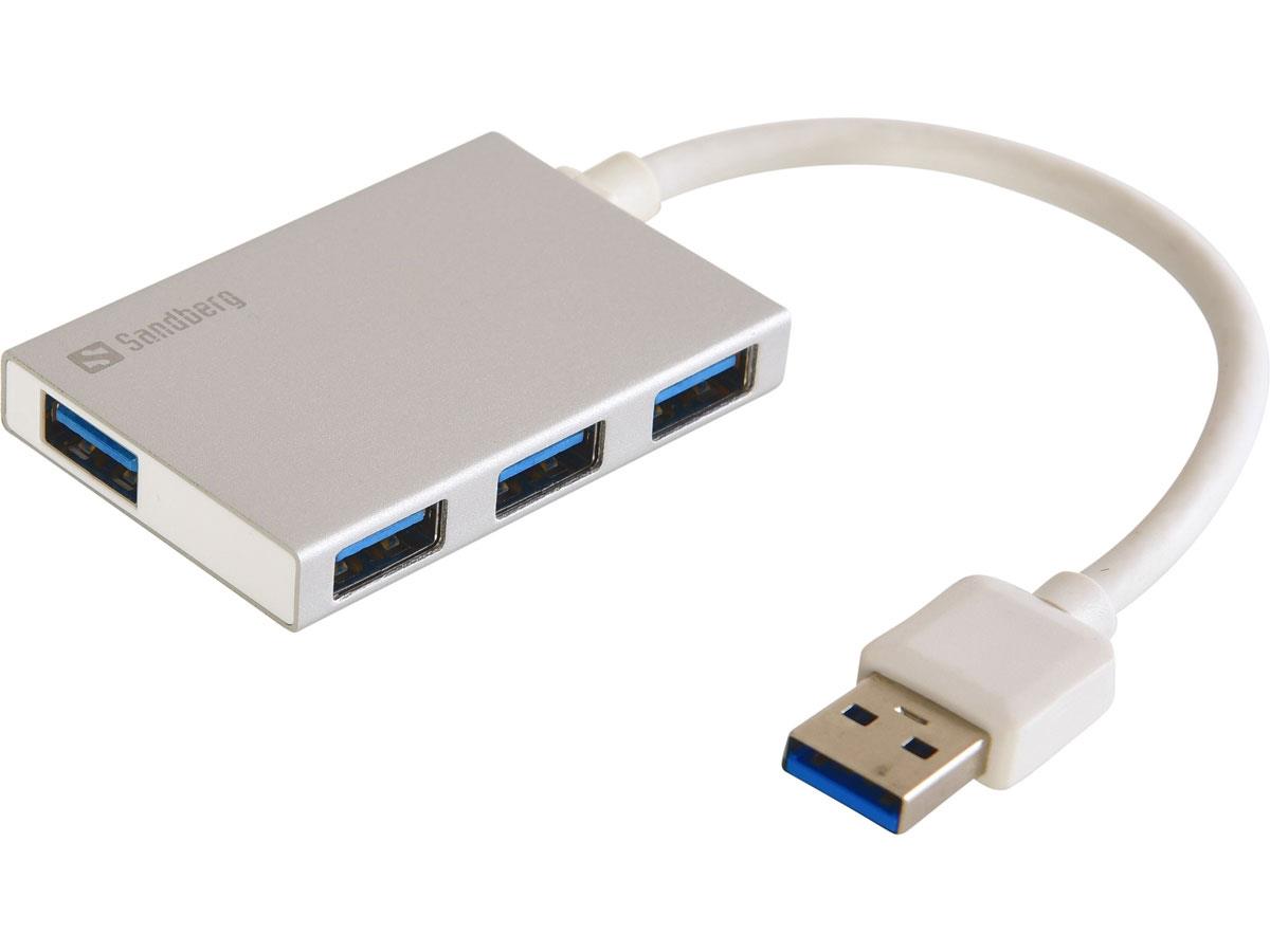 9433883 Sandberg 133-88 USB 3.0 Pocket Hub 4 Ports, Silver 4 ports USB hub