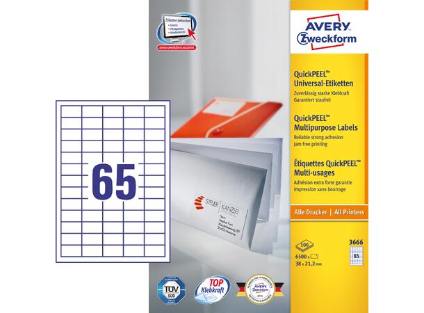 Avery Universaletiketter 3666  38x21,2 (6500) 