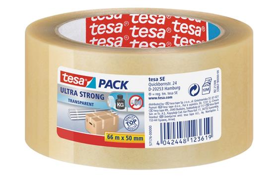 9435285 Tesa 118189 Emballasjetape TESA Ultra 50mmx66m klar Slitesterk pakketape i kraftig naturgum.