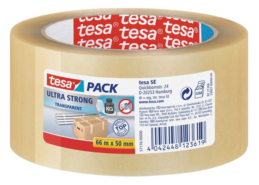 9435285 Tesa 118189 Emballasjetape TESA Ultra 50mmx66m klar Slitesterk pakketape i kraftig naturgum.