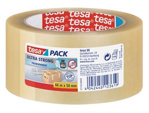 Emballasjetape TESA Ultra 50mmx66m klar Slitesterk pakketape i kraftig naturgum. 