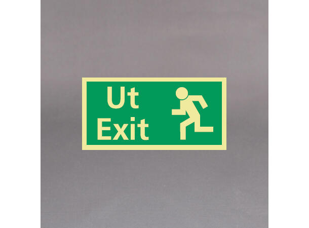 Plastskilt Ut+ Exit 30 x 15 cm. Etterlysende utgangsskilt 