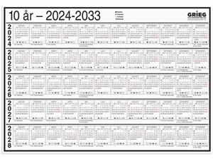 Platekalender GRIEG A4 10 år 2024-2033 
