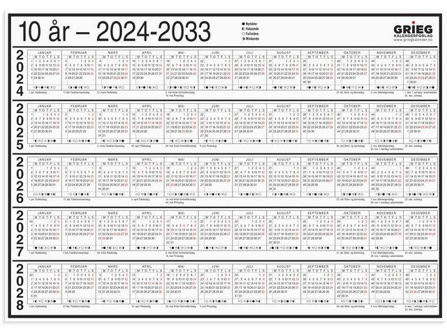 271204 Grieg kalender 98401624 Platekalender GRIEG A4 10 &#229;r 2024-2033 