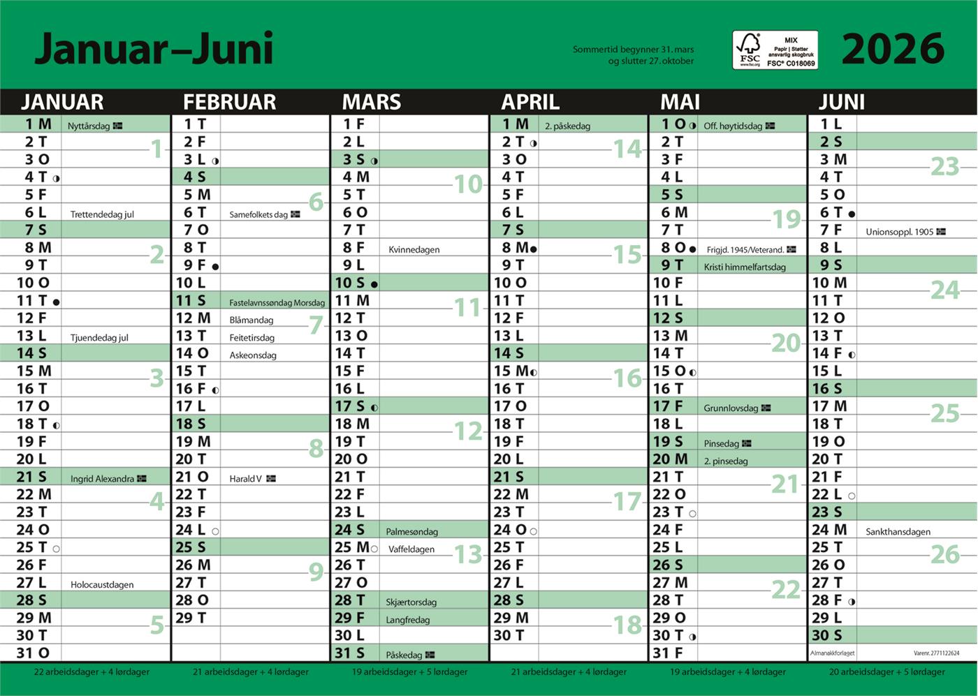 9446349  3367171 7.sans Kontorkalender, enkel A4 m linjer Veggkalender | Platekalender