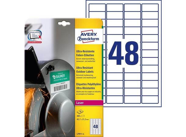 Avery laseretiketter 45,7x21,2 mm (480) Ekstremt motstandsdyktige | Elastiske 