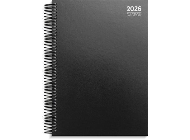 Dagbok GRIEG A4 spiral linjert 2026 sort Almanak Kalender Planlegger 