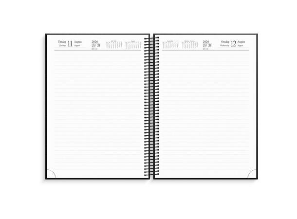 Dagbok GRIEG A4 spiral linjert 2026 sort Almanak Kalender Planlegger 