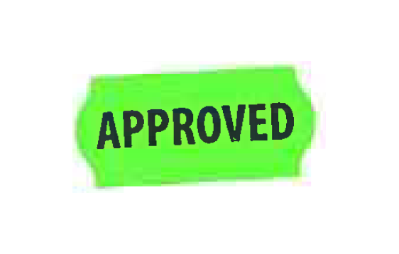9446099  9445845 Etikett 26 x 12 mm til 1 linjers maskin Flour gr&#248;nn etikett m/trykk &quot;APPROVED