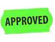 9446099  9445845 Etikett 26 x 12 mm til 1 linjers maskin Flour grønn etikett m/trykk "APPROVED