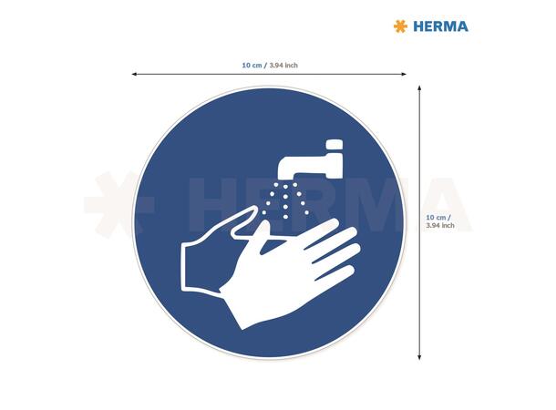 HERMA Etikett "Vask hendene" Ø10cm Informasjonsetikett for smittevern (20) 