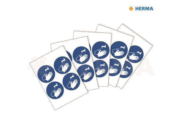 HERMA Etikett "Vask hendene" Ø10cm Informasjonsetikett for smittevern (20) 