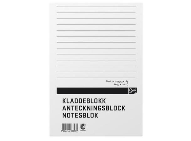 Kladdeblokk A5 linjert. 60G 100Bl Miljømerket 