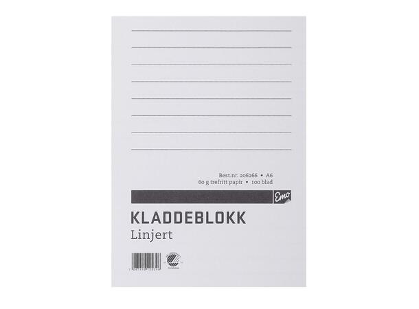 Kladdeblokk EMO A6 60g 100s linjer Skrive Skole Notat 