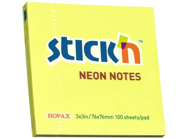Notatblokk Stick'n 76x76 neongul (12) Post-It 