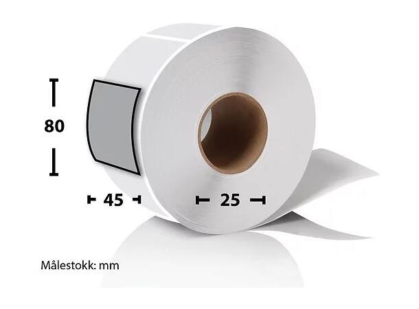 Termoetikett 45 x 80 mm hvit nøytral ruller à 450 stk, permanent lim | 25 mm 