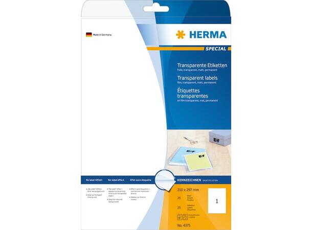 Herma Transparent matt folieetikett A4 laser | fargelaser | kopimaskin | 25 stk 