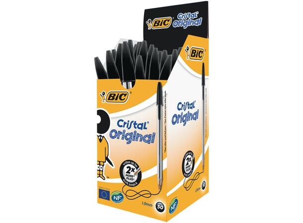 Kulepenn Bic Cristal Medium sort esker à 50 stk. 