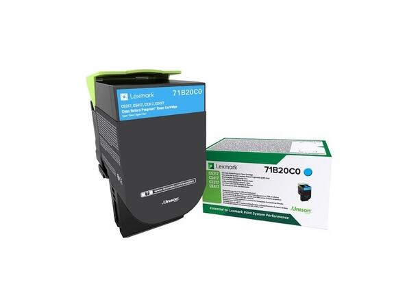 LEXMARK 3K Return Program Cyan Toner Blå toner til CS417dn, CX417de, CS517de 