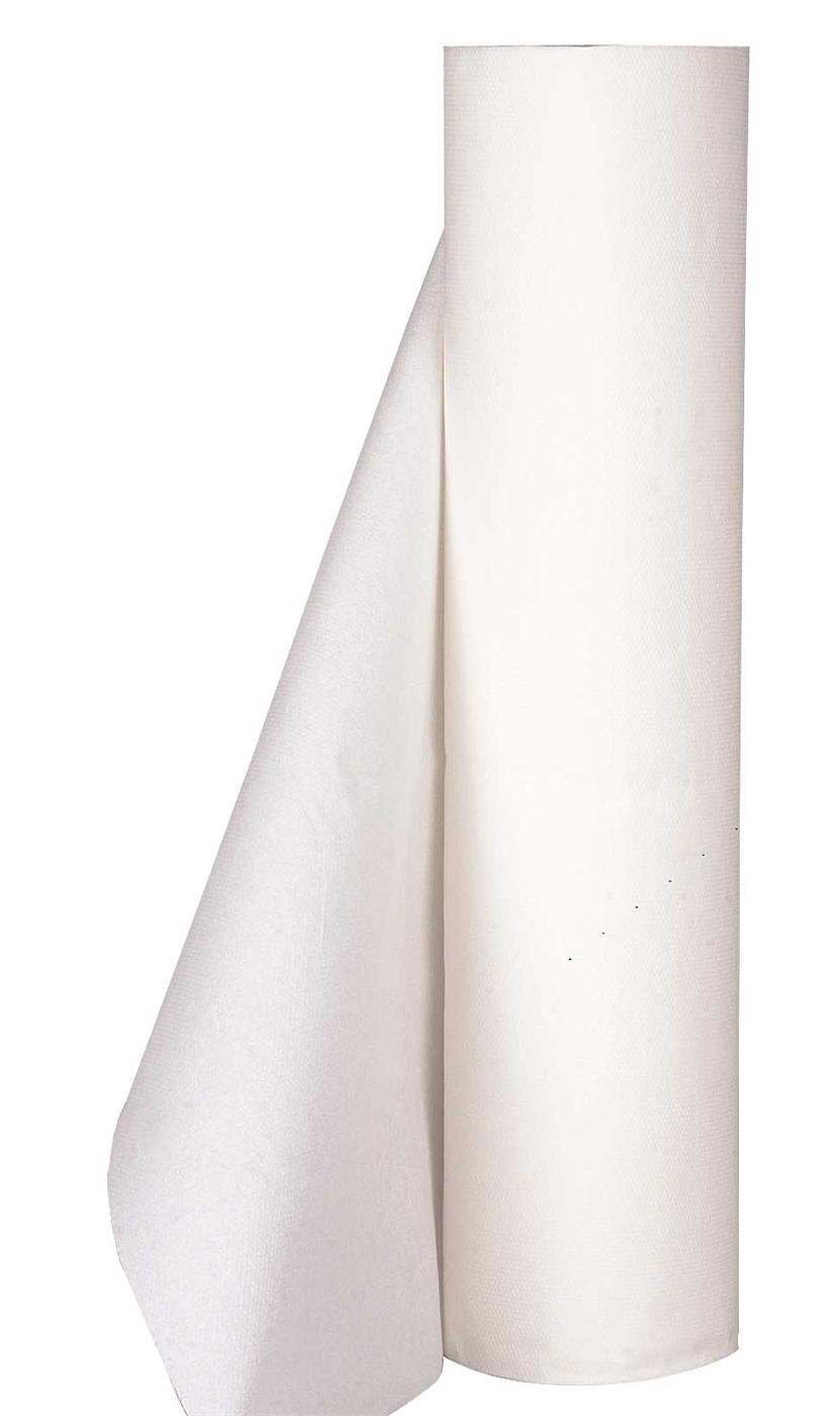 9443925  1010002103 Legebenkpapir, 2-lags, 200m x 495mm Ø185mm, hvit, nyfiber, perforert, engang