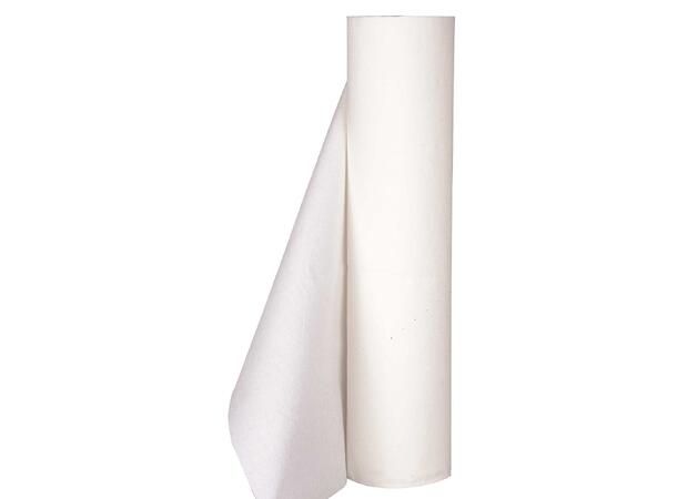 Legebenkpapir, 2-lags, 200m x 495mm Ø185mm, hvit, nyfiber, perforert, engang 
