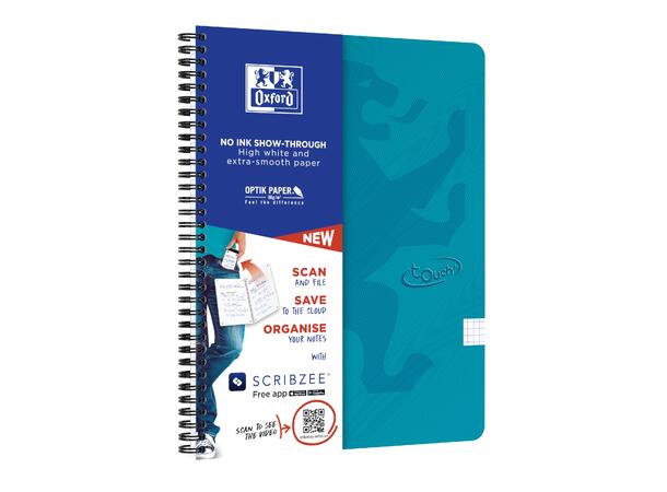 Notatbok OXFORD Touch A4+ 90g turkis rut 